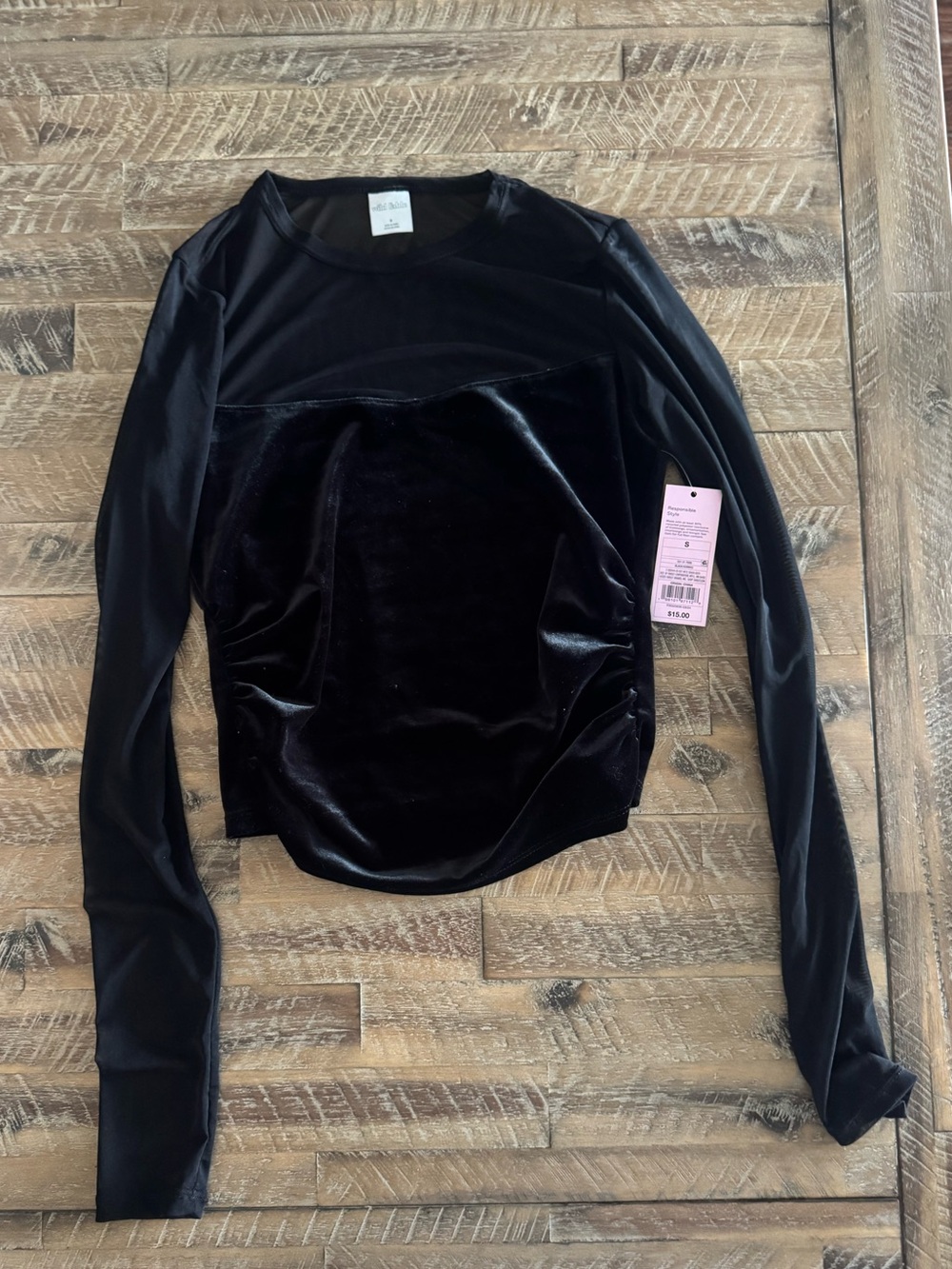 Black Velvet-Panel Wild Fable Long Sleeve Top